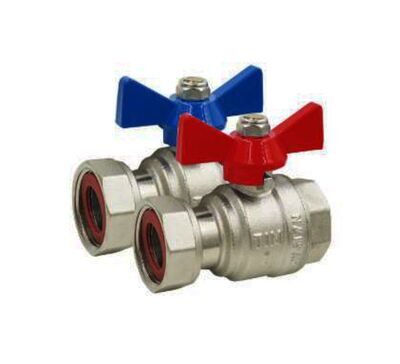 Кран шар TIM В-В 1" с накидной гайкой (красный,синий) пара М 328-4